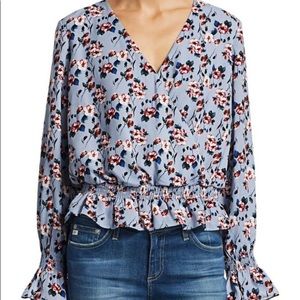 SCRIPTED Floral Smocked Bell-sleeve Blouse